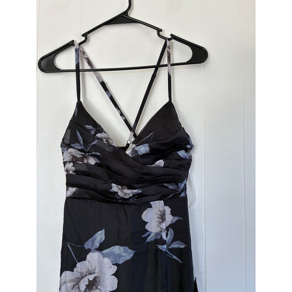 NWT Lulus Black Floral Chiffon Maxi Dress Small Surplice Side Slit Whimsgoth - Picture 8 of 8